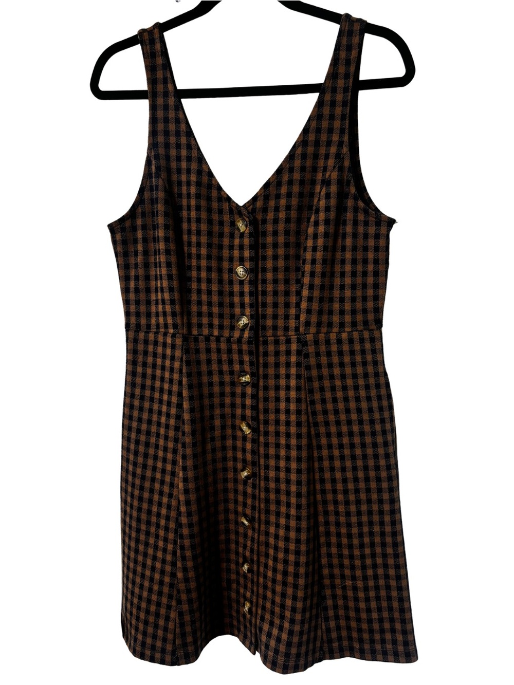 American Eagle Outfitters Brown & Black Gingham Button-Front Mini Dress